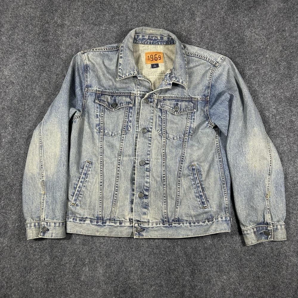 Vtg GAP Denim Jacket Mens L Trucker Y2K Grunge Americana USA Punk